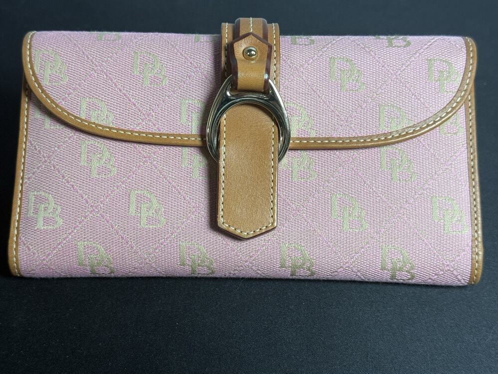 Dooney & Bourke Signature DB Monogram Checkbook Wallet Pink